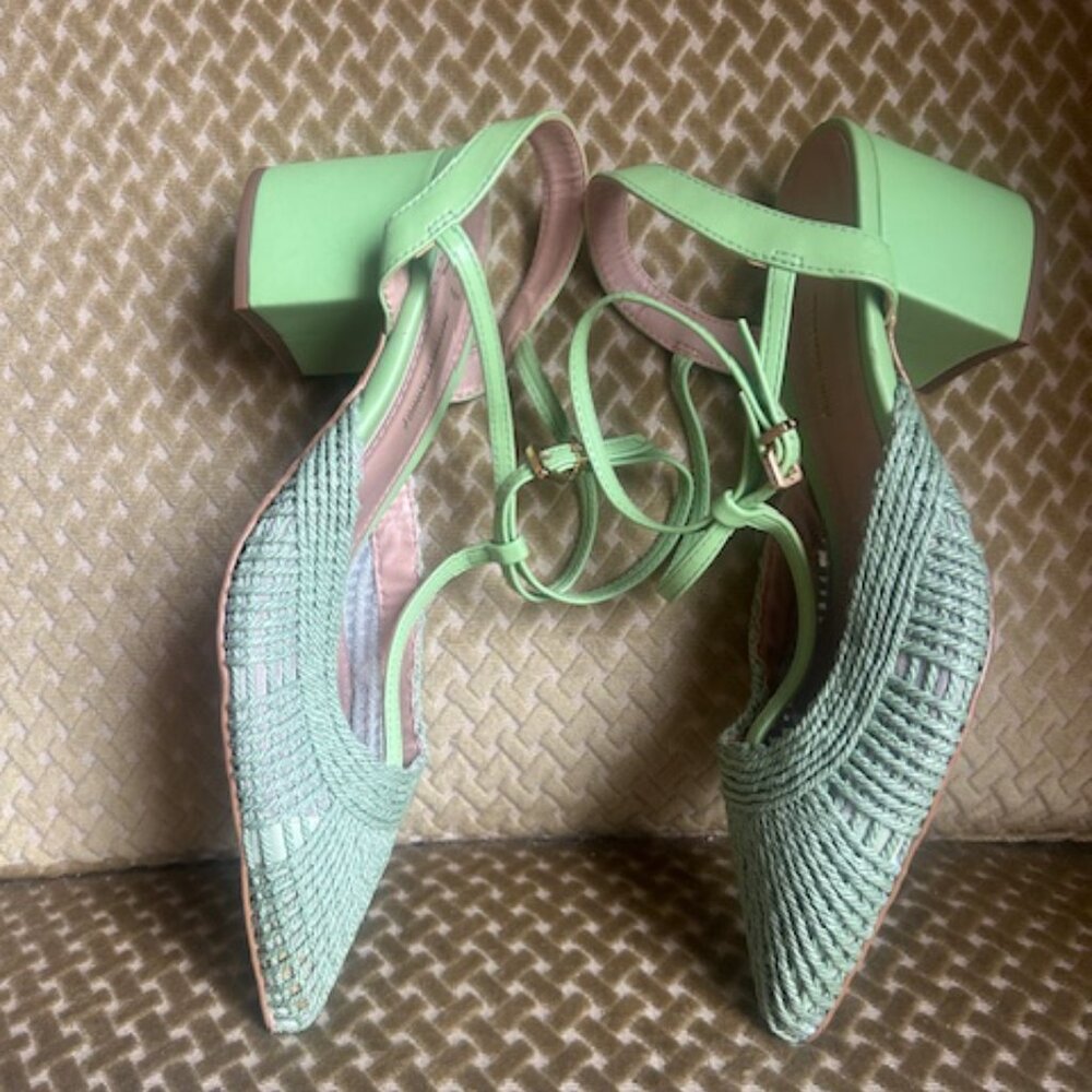 Anthropologie x Rafealla Booz Woven Apple Green Jute Block Heeled Sandals NEW - Picture 14 of 16